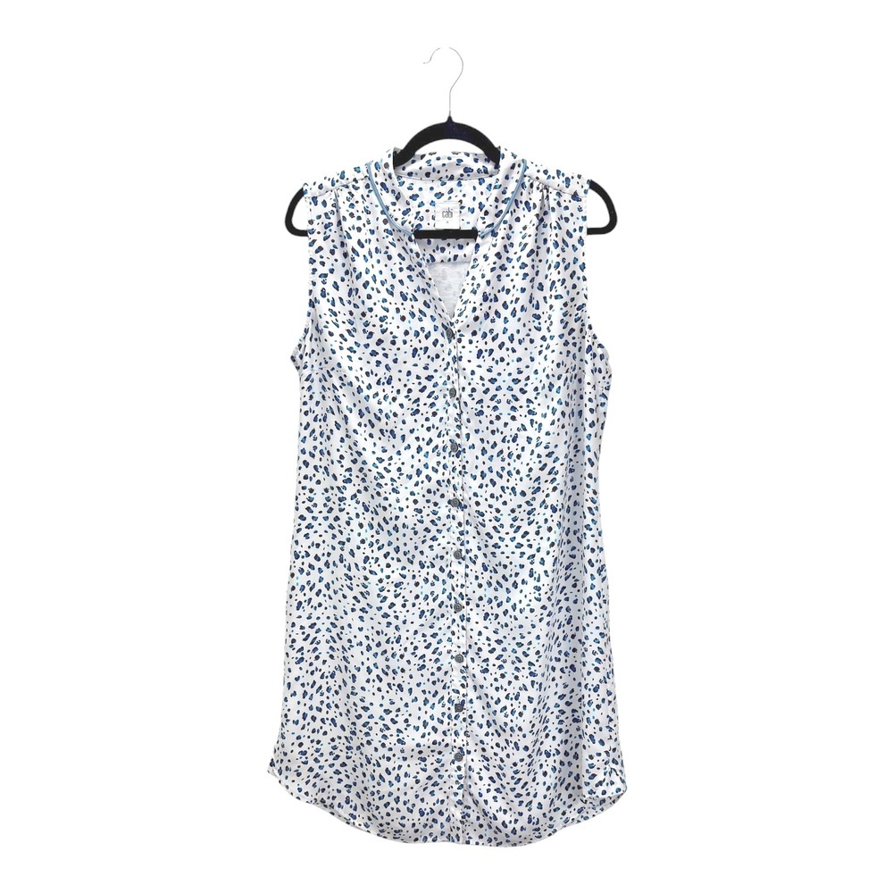 Cabi Camilla Shirt Dress Size M Sleeveless Button Up Blue Leopard‎ Animal Print